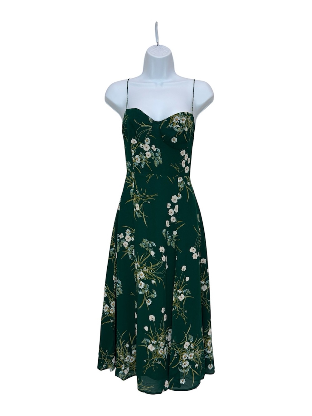 Reformation Juliette MIdi Dress Buena Emerald Green Floral Size 4P New - Picture 4 of 14